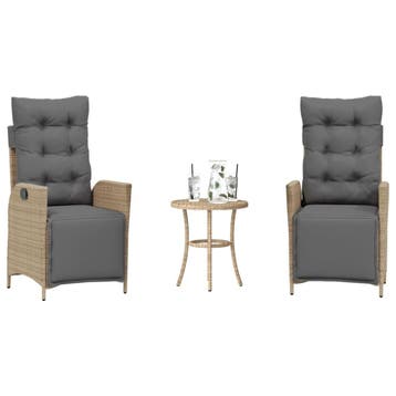 vidaXL 3-delige Bistroset met kussens poly rattan gemengd, Verzenden, Nieuw