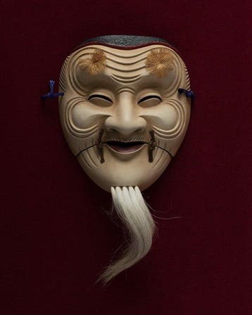 Noh masker - Hout - Okina [] - Geluk (Zonder minimumprijs)