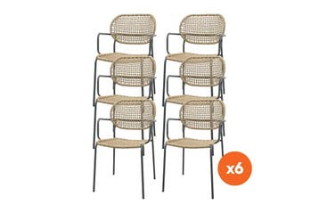 Set van 6 - Noa stapelbare naturel wicker dining tuinstoel -, Verzenden, Nieuw, Overige materialen