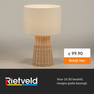 Rietveld-Tafellampen-Wit, Naturel-Stof, Rotan, Verzenden, Nieuw