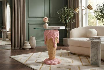 Salontafel ICE CREAM 50cm met gehard glas roze beige - 48036, Huis en Inrichting, Tafels | Salontafels, Ophalen of Verzenden, Nieuw