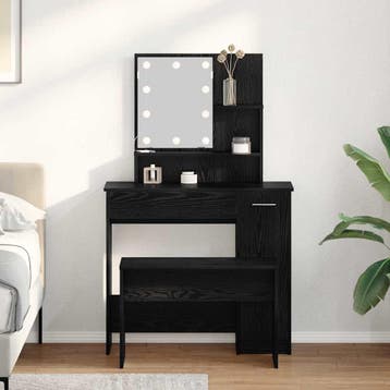 vidaXL LED Make-up Tafel Set 2 st Zwart Eiken 86,5 x 35 x, Verzenden, Nieuw
