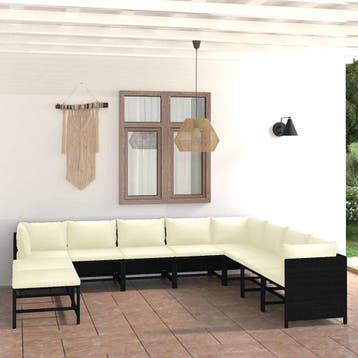 vidaXL 9-delige Loungeset met kussens poly rattan zwart, Verzenden, Nieuw, Loungeset