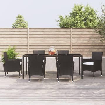vidaXL 7-delige Tuinset met kussens poly rattan zwart, Verzenden, Nieuw, 6 zitplaatsen, Tuinset