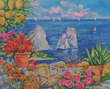 Alfredo Grimaldi (1950) - Terrazza a Capri, Antiek en Kunst