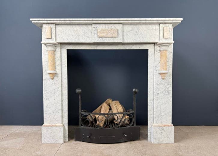 Witte Carrara marmeren omloop schouw mantel openhaard, Huis en Inrichting, Haarden, Zo goed als nieuw, Verzenden