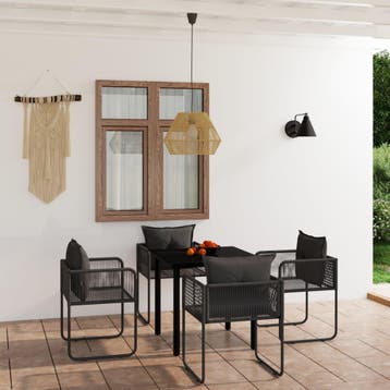 vidaXL 5-delige Tuinset zwart, 4 zitplaatsen, Verzenden, Nieuw, Rvs