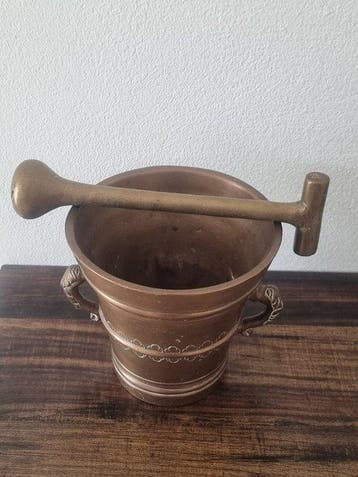 Vijzel en stamper - Brons - Groot mortier van de apotheek, Antiek en Kunst