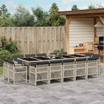 vidaXL 15-delige Tuinset met kussens poly rattan lichtgrijs, Verzenden, Nieuw, 4 zitplaatsen, Tuinset