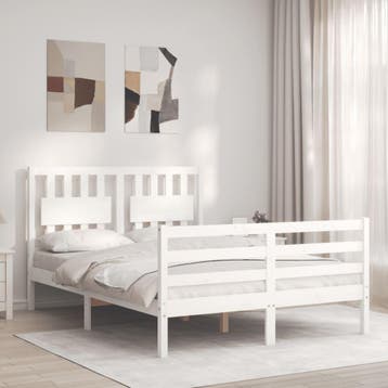 vidaXL Bedframe met hoofdbord massief hout wit 120x200 cm, Verzenden, Wit, Nieuw, Twijfelaar