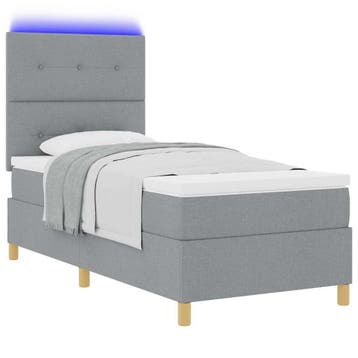 vidaXL LED Box Spring Bed met hoofdeinde Lichtgrijs 80 x 200, Verzenden, Nieuw, Eenpersoons, Stof