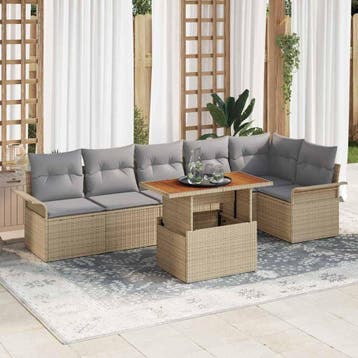 vidaXL Tuin Sofa Set 7 st Beige Poly riet, Verzenden, Nieuw, Rotan, 7 zitplaatsen