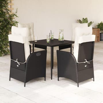vidaXL 5-delige Tuinset met kussens poly rattan zwart, Verzenden, Nieuw, 4 zitplaatsen, Tuinset