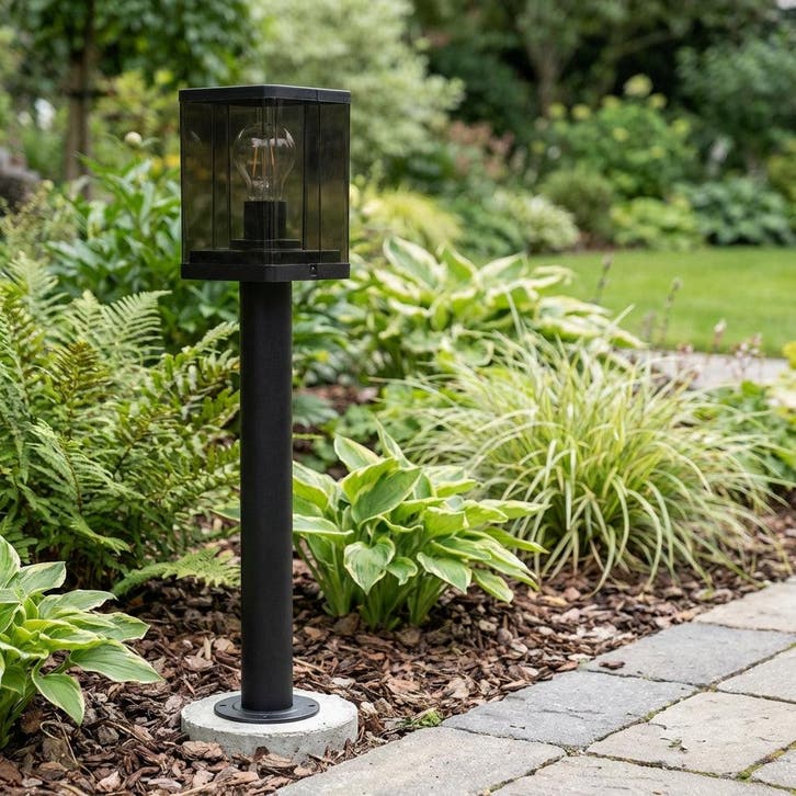 Vierkante staande buitenlamp 50CM | PC lampenkap | Zwart, Tuin en Terras, Buitenverlichting, Staande lamp, Nieuw, Netvoeding, Ophalen of Verzenden