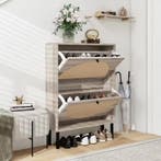 Schoenenkast Retro Grijs met Rotan en 2 Deuren – 60 cm, Verzenden, Nieuw