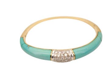 Armband - 18 karaat Geel goud - Turkoois en Diamant, Nieuw