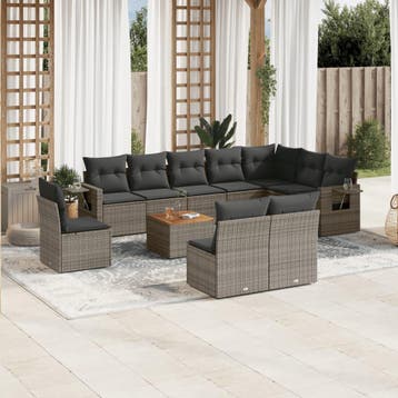 vidaXL 11-delige Loungeset met kussens poly rattan grijs, Verzenden, Nieuw, Loungeset