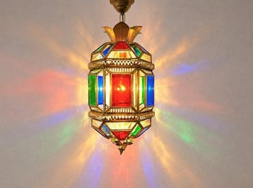 Plafondlamp - Metaal, Glazuur, Glas, Messing - Granadastijl