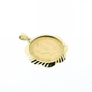 Gouden hanger van 10 gulden munt; Koningin Wilhelmina 1913, Ophalen of Verzenden, Gebruikt, Goud, Overige merken