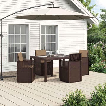 vidaXL Tuin eettafelset 5 st Bruin en Taupe PP, Verzenden, Nieuw, Textileen, 5 zitplaatsen