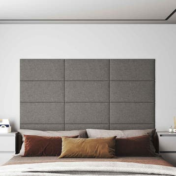 vidaXL Wandhoofdbord 12 st 60 x 30 cm Lichtgrijs Stof, Doe-het-zelf en Verbouw, Platen en Panelen, Verzenden, Nieuw
