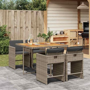 vidaXL 5-delige Tuinset met kussens poly rattan grijs, Verzenden, Nieuw, 4 zitplaatsen, Tuinset