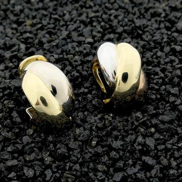 Tricolor gouden gevlochten oorstekers (Oorbellen), Ophalen of Verzenden, Gebruikt, Goud, Goud