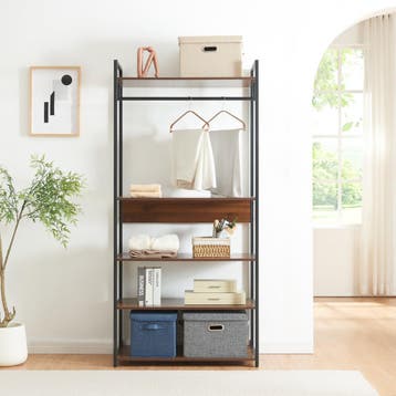 Kledingkast Larem met 5 planken 180x84x40 cm zwart en walnoo, Verzenden, Nieuw