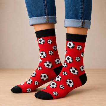 Sokken - Voetbalveld Print - Rood - Katoen - Maat 38-45, Nieuw