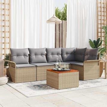 vidaXL Tuinbankenset 6 st Beige poly rattan, Verzenden, Nieuw, Rotan, 6 zitplaatsen