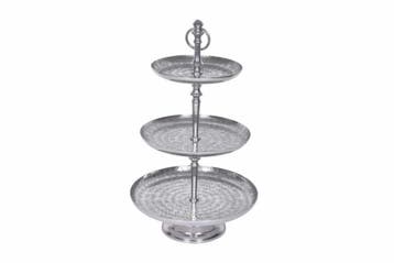 Elegante taartschaal ORIENT 65cm zilver in wild hamerdesign, Huis en Inrichting, Ophalen of Verzenden, Nieuw