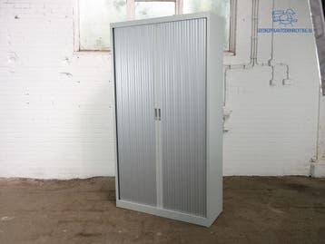 Roldeurkast zilvergrijs 195x120x45 cm kunststof lamellen, Overige materialen, Gebruikt, 100 tot 150 cm, Verzenden