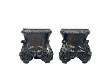 Kolom - Pair of Antique Hand-Carved Wooden Pedestals /