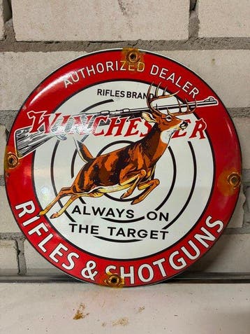 Rond Winchester emaille reclamebord – Authorized Dealer –