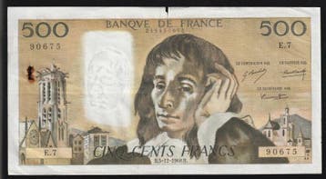 France Frankreich Pick 156 500 Francs Pascal 05/12/1968 E 7, Verzenden