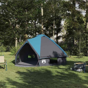vidaXL Teepee Tent voor 6 Personen 6-persoons Blauw en Grijs, Verzenden, Nieuw, Tot en met 2