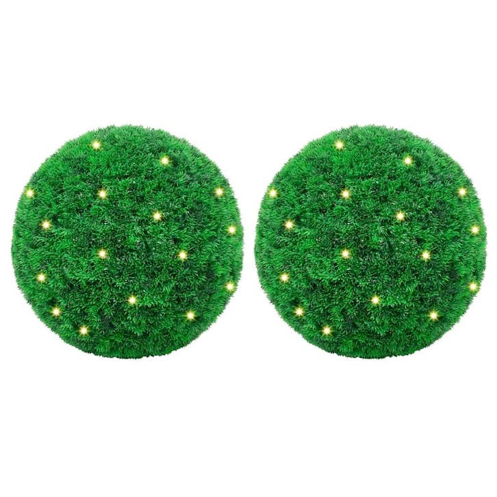vidaXL Kunstbuxusballen met LED-verlichting 2 st 27 cm groen, Huis en Inrichting, Woonaccessoires | Kunstplanten en Kunstbloemen