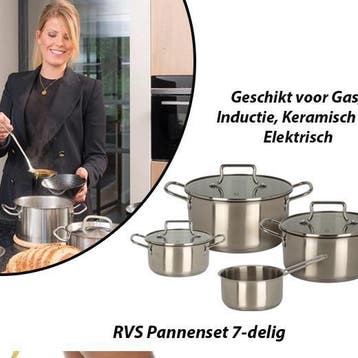 RVS Pannenset 7-delig Geschikt voor Gas, Inductie, Keramisch, Verzenden, Nieuw, Inductieplaat