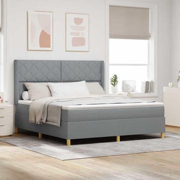 vidaXL Boxspringbed met hoofdeinde Lichtgrijs 180 x 200 cm, Verzenden, Nieuw, Tweepersoons, Stof