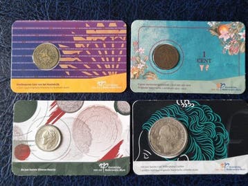 Nederland. Wilhelmina. 4 historische coincards 2x 1 cent 25