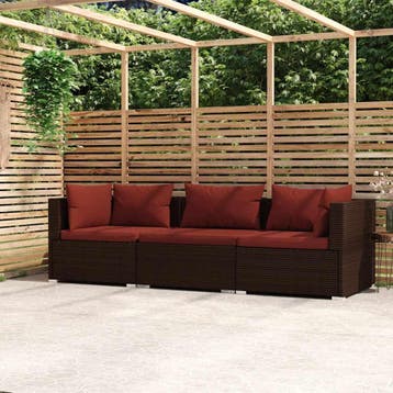 vidaXL Bank 3-zits met kussens poly rattan bruin, Verzenden, Nieuw