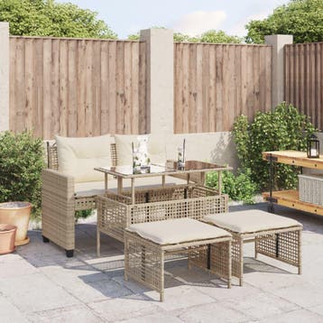 vidaXL 4-delige Loungeset met kussens poly rattan en glas, Verzenden, Nieuw, Loungeset