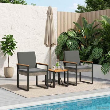 vidaXL Buitenmeubelset 3 st Grijs en Donkergrijs poly rattan, Verzenden, Nieuw, Rotan, 3 zitplaatsen