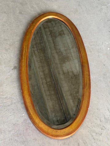 Wandspiegel - Hout, Glas - Ovaalvormige spiegel