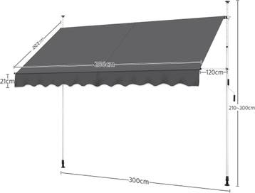 Yaheetech Handbediend knikarmscherm 300 cm met zwengel, u..., Verzenden, Nieuw