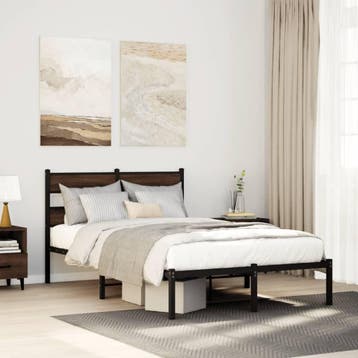 vidaXL Bedframe met hoofdbord zonder matras bruin eiken, Huis en Inrichting, Slaapkamer | Bedden, Bruin, Verzenden, Nieuw, Twijfelaar