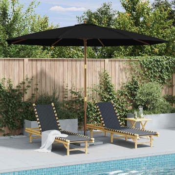 vidaXL Parasol met houten paal 350 cm zwart, Verzenden, Nieuw, 3 tot 4 meter