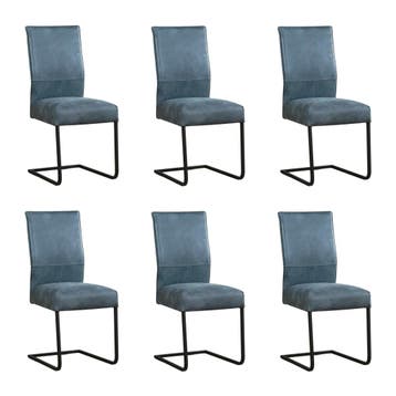 Set van 6 Leren eetkamerstoelen Remix - Kenia Denim (blauw), Ophalen of Verzenden, Nieuw, Leer