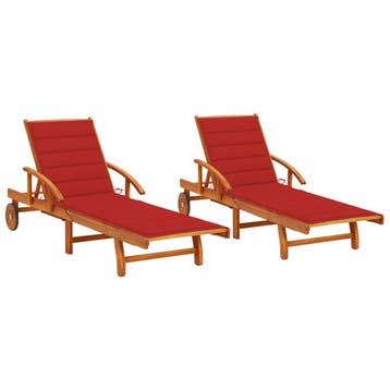vidaXL Ligstoelen 2 st met kussens massief acaciahout, Tuin en Terras, Verzenden, Nieuw