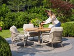 Saba Sardinia low dining tuinset 5 delig 130 cm rond teak, Tuin en Terras, Tuinsets en Loungesets, Ophalen of Verzenden, Nieuw